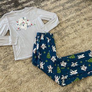 Polar Bear Christmas Tree 2pc Shirt Pants Pajamas sz Medium